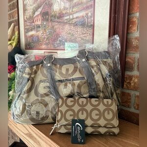 Candies Canvas Beige and Brown Tote Shoulder Bag with Wallet Matching Set NWT